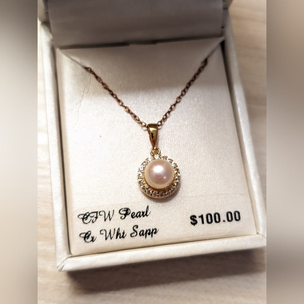 Radiant Gem 18K over Sterling Silver Pearl Necklace